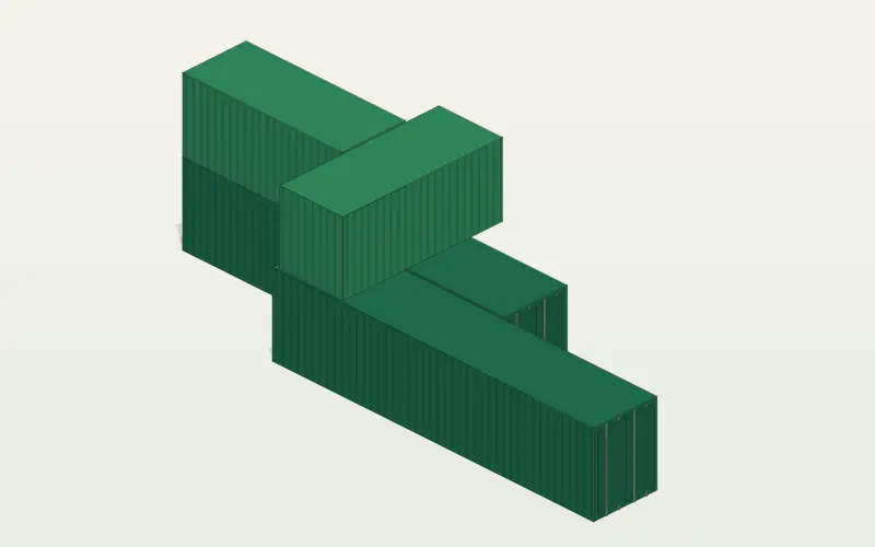 Дом из 4 контейнеров (2×20DC + 2×40HC), 89 м², 2 этажа